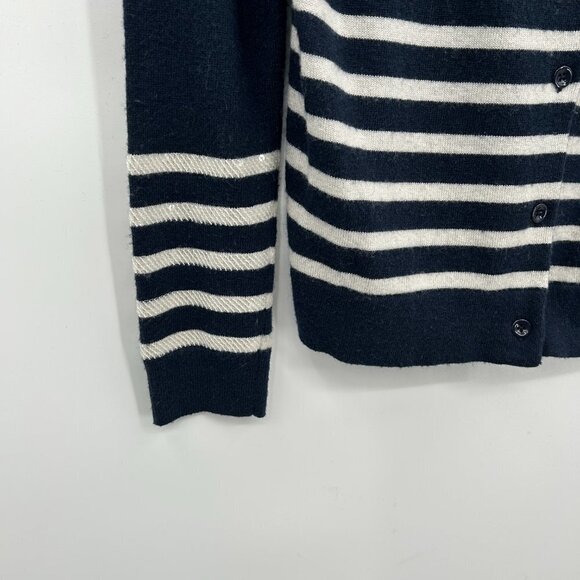 GAP Navy Blue White Wool Striped Sequin Button Up Cardigan Sweater Size Medium - Picture 3 of 5
